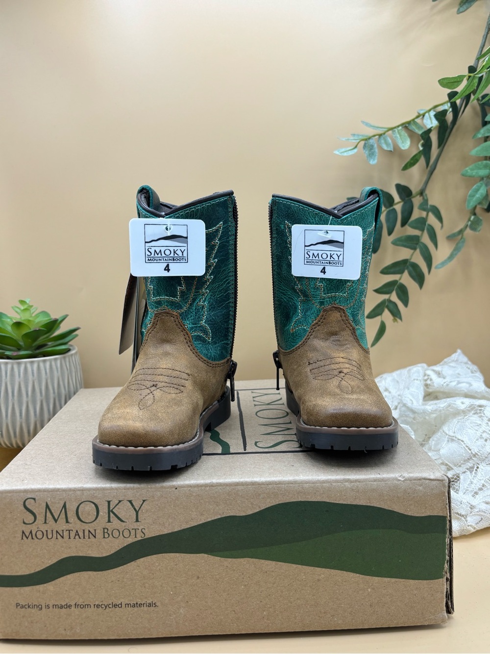 Smoky Mountain Boots Girls Size 4 Western Cowboy Boots Teal Brown Leather NWT